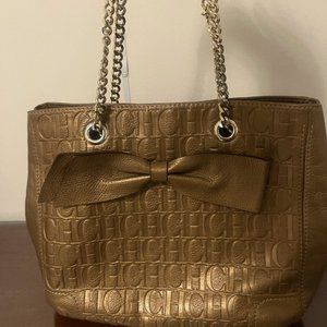 Carolina Herrera Gold Monogram Leather Audrey Tote Bag